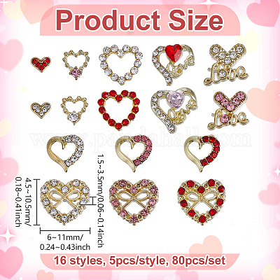 80 шт. 16 стиля кабошонов из сплава стразов в форме сердца&nbsp;MRMJ-MA0001-01-1