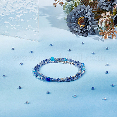 2 нити натуральных голубых пятен яшмы круглые бусины нити G-OC0005-71-1