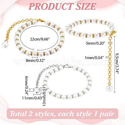 2 пара 2 стилей женских съемных шнурков из АБС-пластика с имитацией жемчуга для обуви на высоком каблуке DIY-PH0022-88C-1