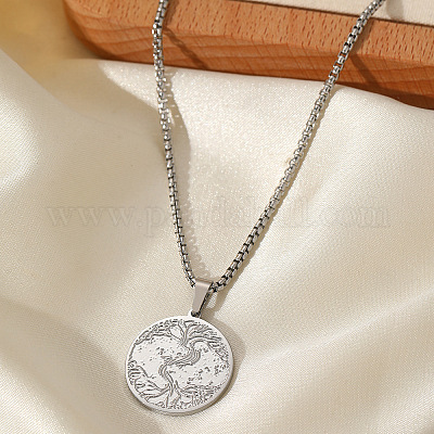 Женские кулоны с подвеской в виде дерева из нержавеющей стали 201 с плоским круглым тиснением FS-WG3CDF6-02-1
