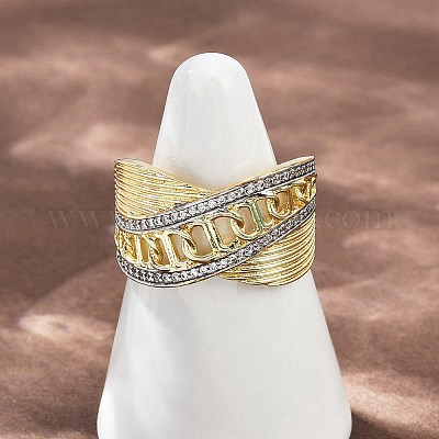 Латунные микро проложить манжеты кольца кубического циркония RJEW-D326-10G-1