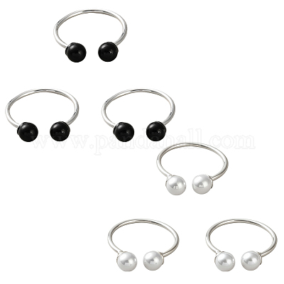 2 комплект 2-х цветных латунных пластиковых перстней с жемчугом для женщин RJEW-GO0001-26-1