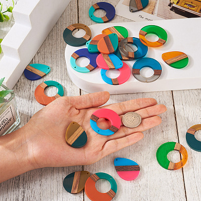 24шт 12 стиля подвески из смолы и орехового дерева WOOD-TA0001-78-1