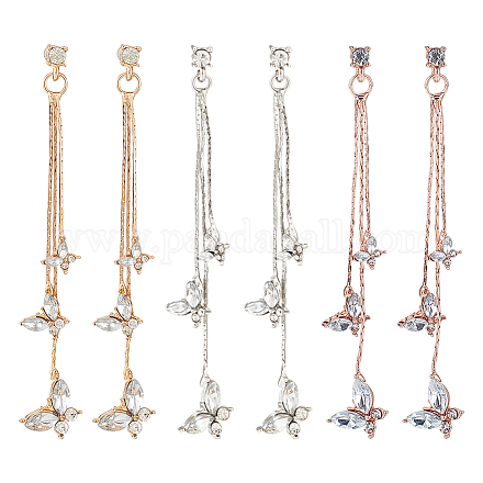 3 пара двухцветных сережек-гвоздиков в форме бабочек со стразами EJEW-AN0003-04-1