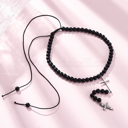 Регулируемые ожерелья с подвеской из нержавеющей стали с двойным крестом NJEW-F336-02P-1