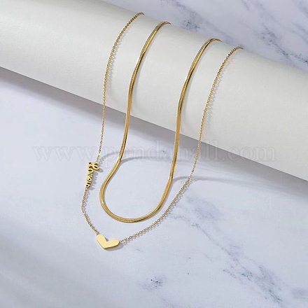 201 нержавеющая сталь кулон в форме сердца любовь двухслойные ожерелья для женщин NJEW-D307-03G-1