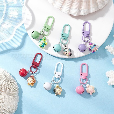 6 шт. подвеска в виде черепахи из искусственной бирюзы и железного колокольчика HJEW-JM04262-1