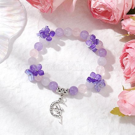 Браслеты с круглыми бусинами из натурального аквамарина BJEW-TA00615-01-1