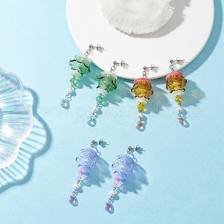 3 пара серег-гвоздиков с подвесками в виде ракушек-медуз из нержавеющей стали 304 EJEW-TA00773-1