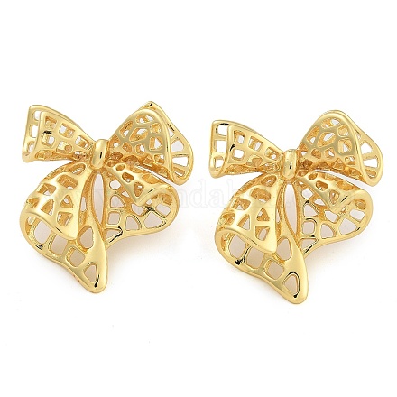 Латунные серьги-гвоздики с бантом EJEW-K293-02G-1