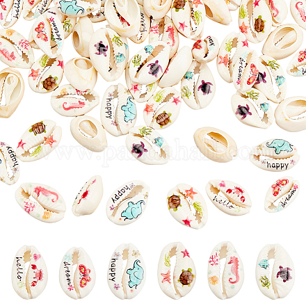 60шт 6 вида печатных натуральных бусин из ракушек каури SHEL-PH0001-43-1