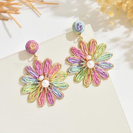 Серьги-гвоздики из цветочного сплава из рафии FS-WG63945-02-1