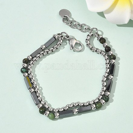 Многорядные бусины из натуральной африканской бирюзы (яшмы) и немагнитного синтетического гематита BJEW-Z148-05P-05-1