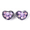 Heart Shape Polymer Clay Pave Rhinestone Beads, with Resin Flower & Glass, Focals Beads for Beadable Pens Jewelry Keychain Making, Indigo, 18~20.5x24.5~25.5x15.5~18mm, Hole: 1.8mm
