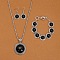 Alloy with Synthetic Turquoise Pendant Necklaces & Link Bracelets & Dangle Earring Sets, Antique Silver, Flat Round, Black, 490mm
