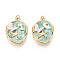 304 Stainless Steel and Enamel Resin ABS Imitation Pearl Porcelain Glitter Powder Pendants, Nuggets with Butterfly Starfish, with Jump Ring, Ion Plating(IP), Real 18K Gold Plated, Light Blue, 24x18x6mm, Hole: 2.8mm