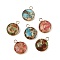 Natural Imperial Jasper Pendants, Dyed, Brass Flat Round Charms, Light Gold, 19.5~20x15.5~16x5~5.5mm, Hole: 3mm