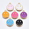 Alloy Enamel Charms, Cadmium Free & Lead Free, Smiling Face, Light Gold, Mixed Color, 14.5x12x1.5mm, Hole: 1.5mm