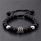Round Natural Black Onyx(Dyed & Heated) & Brass Pave Cubic Zirconia Braided Bead Bracelets for Women Men, Platinum