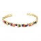 Brass Micro Pave Colorful Cubic Zirconia Cuff Bangle, Shining Luxury Gift for Women, Nickel Free, Real 18K Gold Plated, Inner Diameter: 2-3/8 inch(6.1cm)