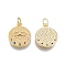 Brass Pave Cubic Zirconia Pendants, with Jump Rings, Nickel Free, Real 18K Gold Plated, Flat Round with Eye, Colorful, 18x15.5x2mm, Jump Ring: 6x1mm, 4mm inner diameter
