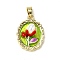Brass Enamel Pendants, with ABS Plastic Imitation Pearl, Long-Lasting Plated, Cadmium Free & Lead Free, Rack Plating, Real 18K Gold Plated, Flower, Oval, 25.5x19x7.5mm, Hole: 6.4x3mm