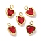 Brass Glass Charms, Heart Charms, Nickel Free, Faceted, Real 18K Gold Plated, Red, 8x6x2.5mm, Hole: 1.2mm