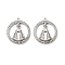 Alloy Rhinestone Pendants, Flat Round with Nossa Senhora, Platinum, 26x23.5x5mm, Hole: 1.6mm