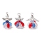 3Pcs 3 Styles Glass Pearl Beads Pendants, Angel Charms, with Tibetan Style Alloy Wings and Iron Loop, Mixed Color, 35.5~37x22.5~30.5x21.5~22mm, Hole: 3~5.5x3.5~5.5mm, 1pc/style