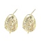 Brass Micro Pave Clear Cubic Zirconia Stud Earring Findings, Real 14K Gold Plated, Oval, 20x13mm, Hole: 1.2mm, Pin: 1mm