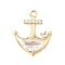 Brass Micro Pave Cubic Zirconia Pendants, Cadmium Free & Nickel Free & Lead Free, Boat Anchor Charms, Real 14K Gold Plated, 17x13.5x4mm, Hole: 1.2mm