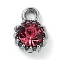 Alloy Glass Rhinestone Charms, Birthstone Charms, Flat Round, Platinum, Rose, 10.5x7.5x4mm, Hole: 2.1mm