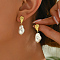 Elegant Brass Dangle Stud Earrings, Golden, with Imitation Pearl, Nuggets, 30x13mm