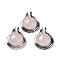 Natural Rose Quartz Pendants, Rack Plating Platinum Plated Brass Half Round Charms, Cadmium Free & Lead Free, 28x22.5x10mm, Hole: 2x4mm
