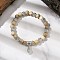 Flower Alloy Charm Bracelets, Natural Wood Round Beaded Stretch Bracelets for Men Women, Beige, Inner Diameter: 2-1/4 inch(5.6cm)
