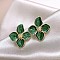 Alloy Enamel Stud Earrings, Flower, Golden, Green, 25x23mm