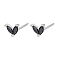 Silver 925 Sterling Silver Micro Pave Cubic Zirconia Stud Earrings, Leaf, Black, 5.5mm