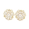 Rack Plating Brass Micro Pave Clear Cubic Zirconia Stud Earring, with Enamel, Cadmium Free & Lead Free, Long-Lasting Plated, Real 18K Gold Plated, Flower, White, 15x15mm