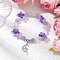 Natural Aquamarine & Rose Quartz & Amethyst Round Beaded Charm Bracelets, Moon with Angel, with Resin Bead & Alloy Pendants, Inner Diameter: 2-1/4 inch(5.55cm)
