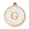 Ion Plating(IP) 201 Stainless Steel Pendants, with White Enamel, Real 18K Gold Plated, Flat Round with Letter, Letter G, 18.5x15.5x2mm, Hole: 1.6mm