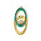 304 Stainless Steel Enamel Pendants, Oval Charms with Crystal Rhinestone, Real 18K Gold Plated, Ion Plating(IP), Light Sea Green, 39x17mm