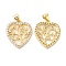 Brass Micro Pave Clear Cubic Zirconia Pendants, Cadmium Free & Lead Free, Heart with Tree Charms, Real 16K Gold Plated, 22x18.5x2.5mm, Hole: 5x4mm