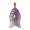 Natural Amethyst & Synthetic Turquoise Carved Pendants, Fish Charms with Brass Bails, Golden, 35x17.5x7.5~8mm, Hole: 4.3x6.5mm