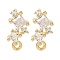 Brass Clear Cubic Zirconia Stud Earring Findings, Cadmium Free & Nickel Free & Lead Free, with Loop, Real 18K Gold Plated, Rhombus, 10.5x6.5mm, Hole: 1.2mm, Pin: 12x0.8mm