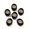 Plating Acrylic Beads, Golden Metal Enlaced, Oval with Flower, Black, 14x11x5.5mm, Hole: 1.8mm, 892pcs/500g