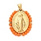 Ion Plating(IP) 304 Stainless Steel Faceted Rondelle Grass Wrapped Oval Pendants, Virgin Mary Charms, Real 18K Gold Plated, Orange, 29x23x4mm, Hole: 5x3mm