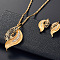 Leaf Alloy Rhinestone Pendant Necklaces & Stud Earrings Sets, Golden, 400mm
