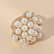 Round Plastic Imitation Pearl Finger Rings, Alloy Adjustable Rings, Flower, Light Gold
