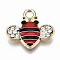 Alloy Enamel Pendants, with Crystal Rhinestone, Cadmium Free & Lead Free, Bee, Light Gold, Red, 17x18x2.5mm, Hole: 2mm