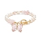 Glass Butterfly Charm Bracelet with Clear Cubic Zirconia, Natural Rose Quartz Chips & Pearl Beaded Bracelet for Women, 7-5/8 inch(19.5cm)